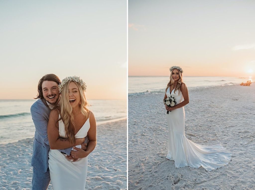 Fun sunset photos of bride and groom 