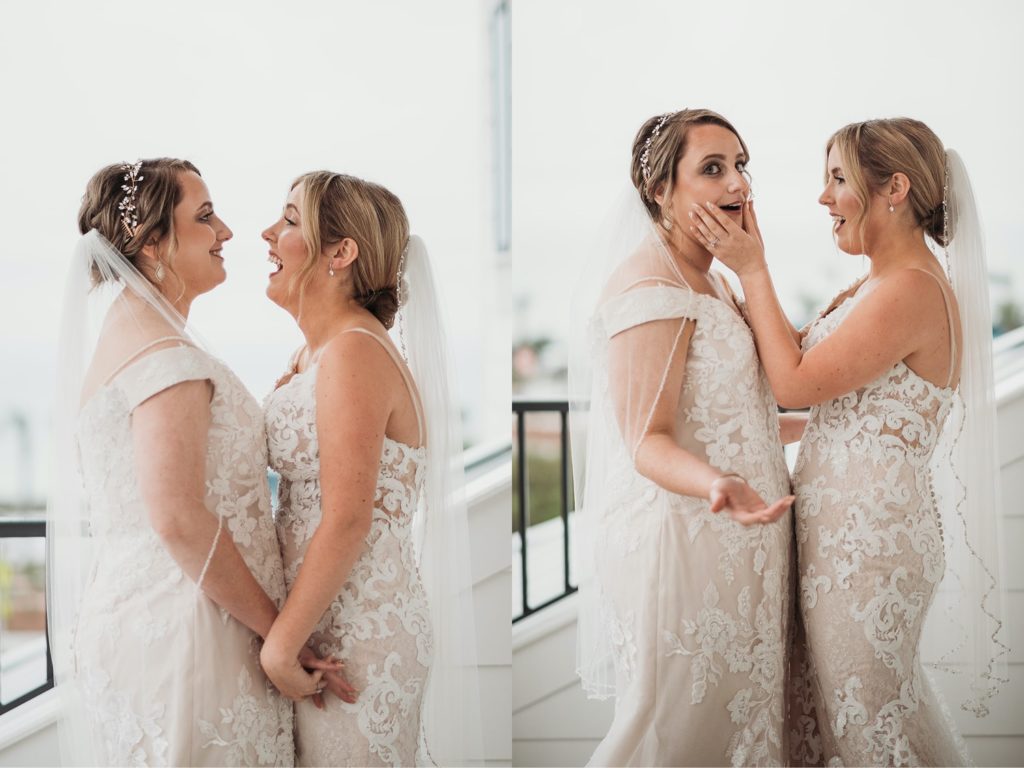 first look with brides at 30a beach house wedding 