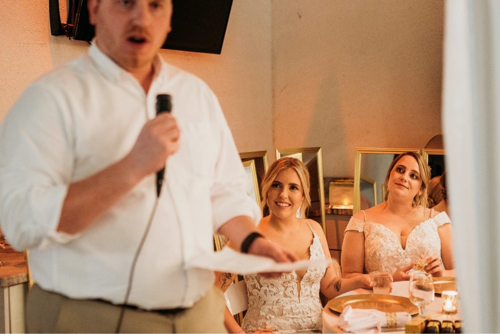Destin beach house wedding during speeches 