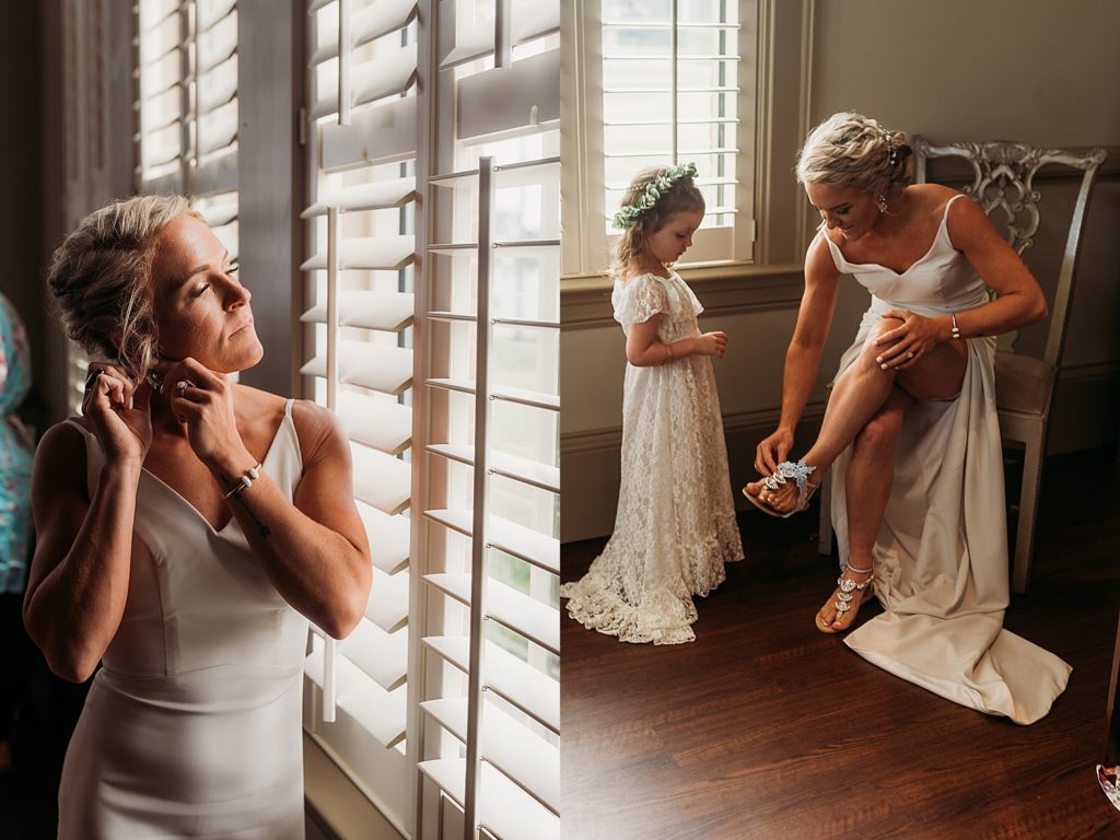bride getting ready with flower girl at pensacola country club 