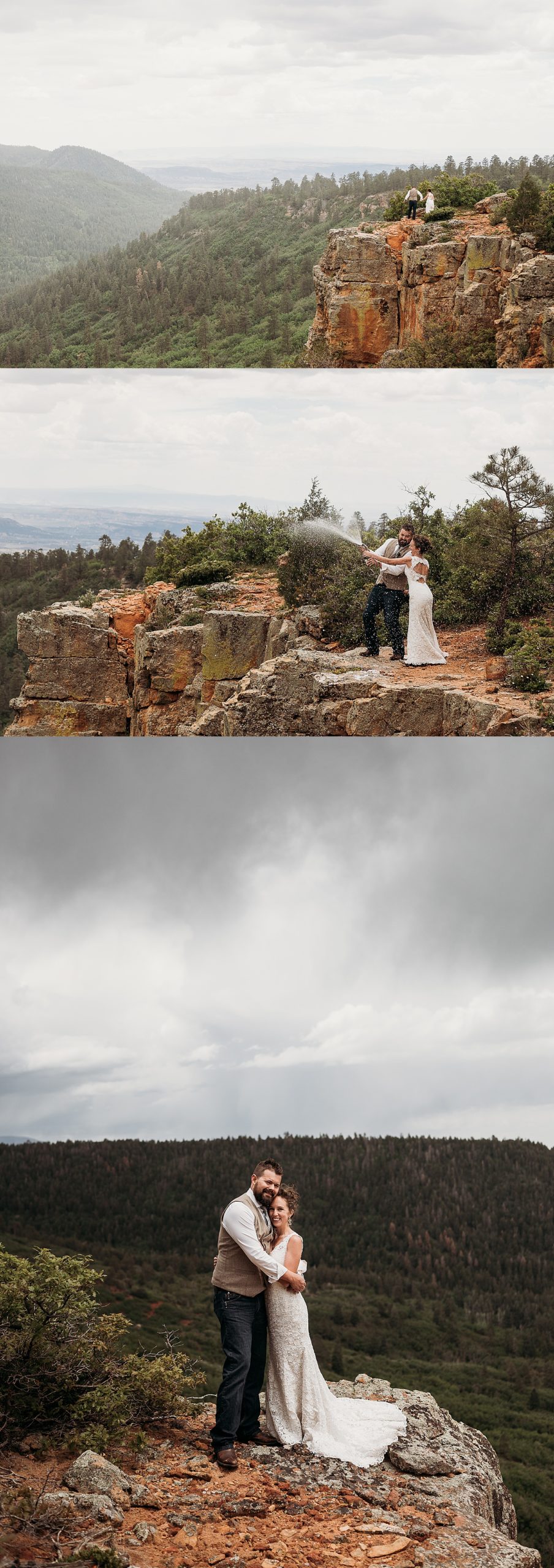 standing on a mountain at sunset on wedding day in New Mexico