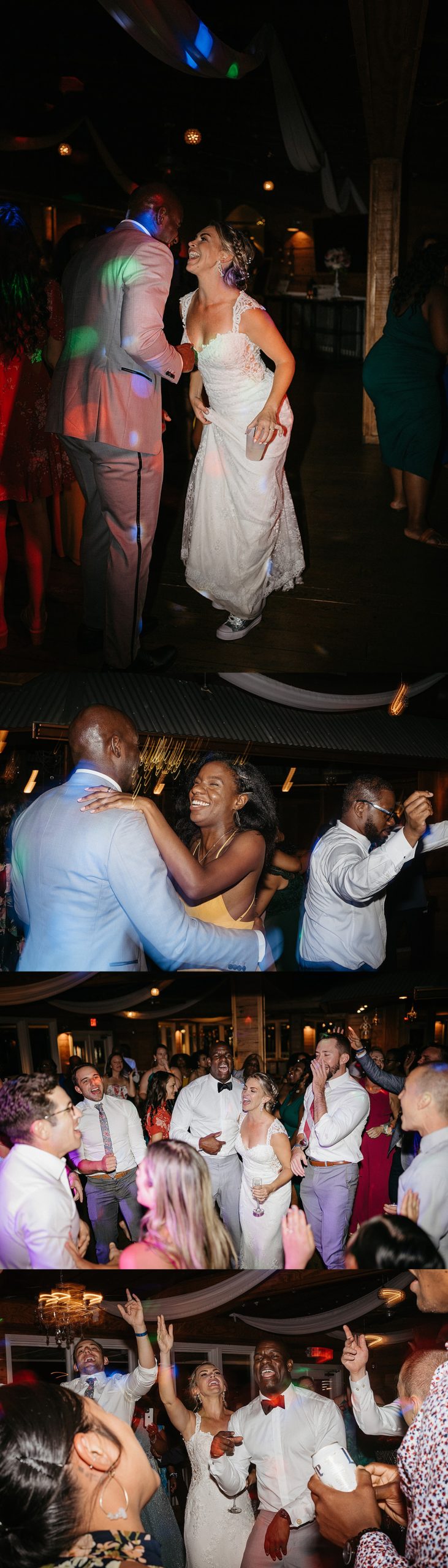 Bride and groom dancing with wedding guests at wedding reception in Destin Florida