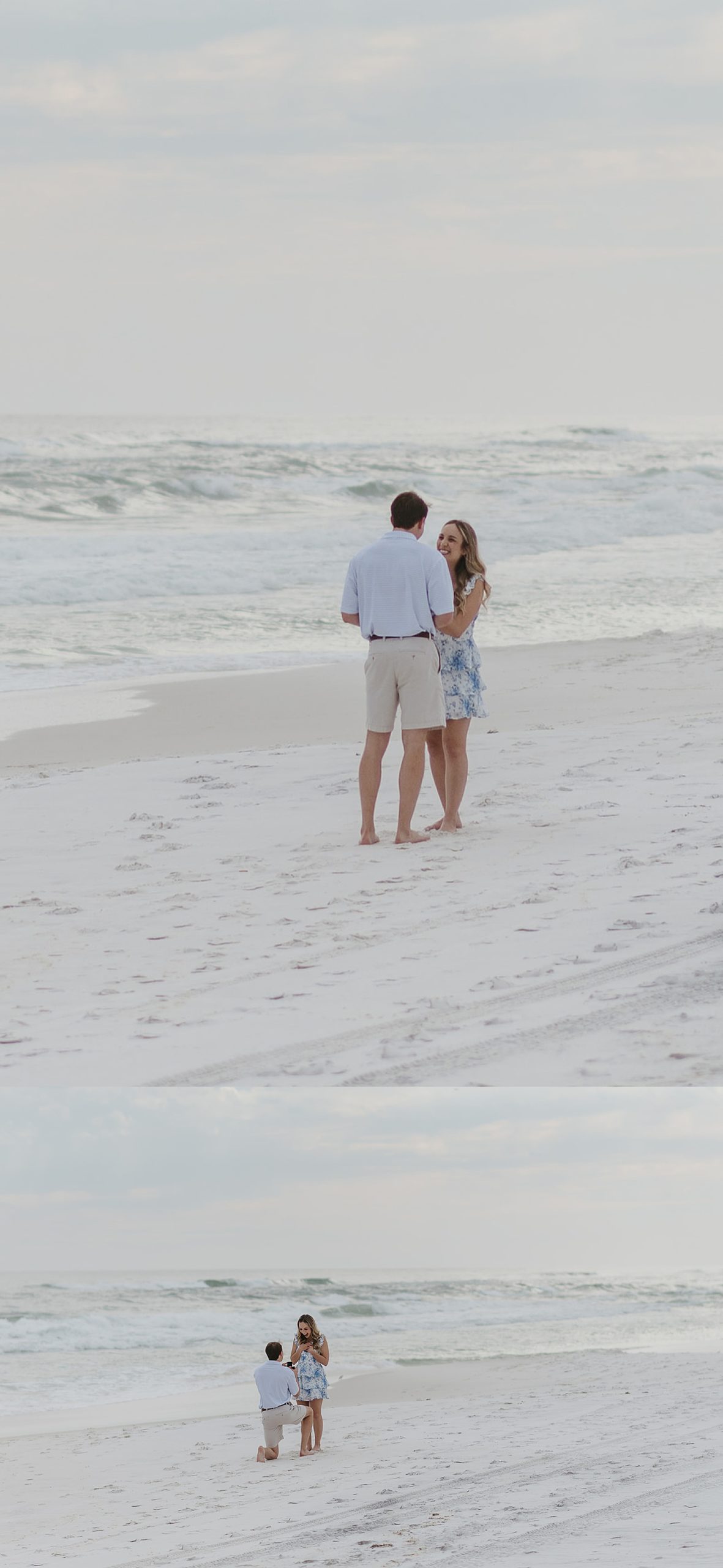 Women surprised on beach for engagement with hidden photographer in Florida