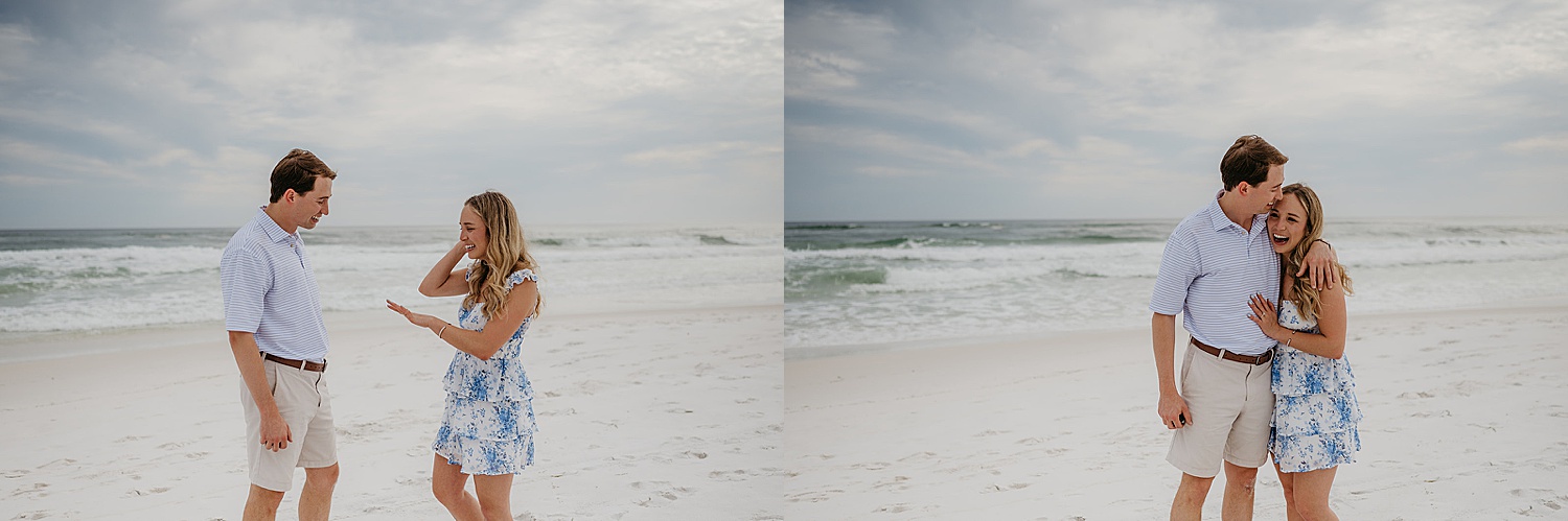 Woman shows off new diamond engagement ring to 30A proposal photographer