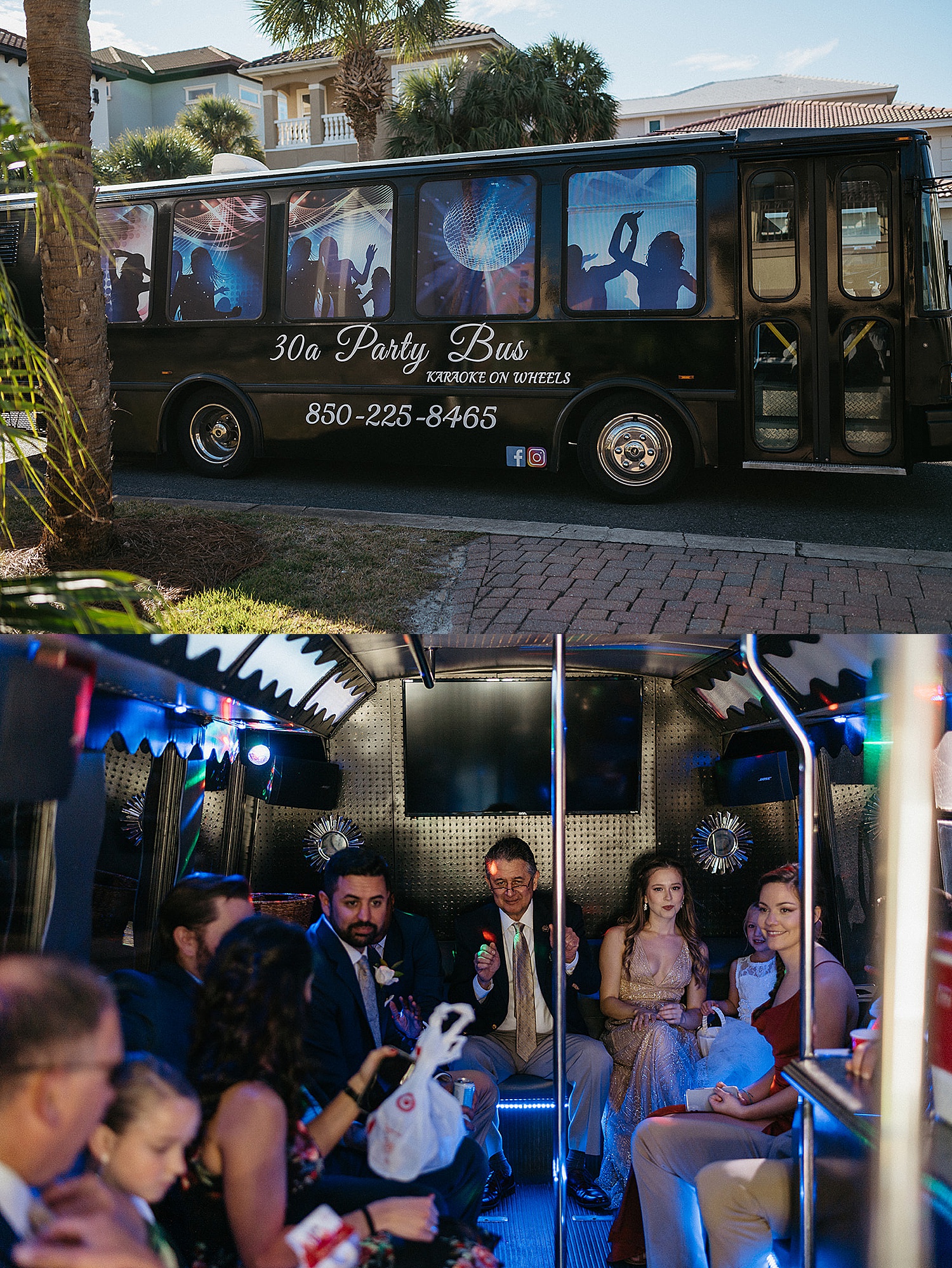 Party bus in 30a takes wedding guests to ceremony location