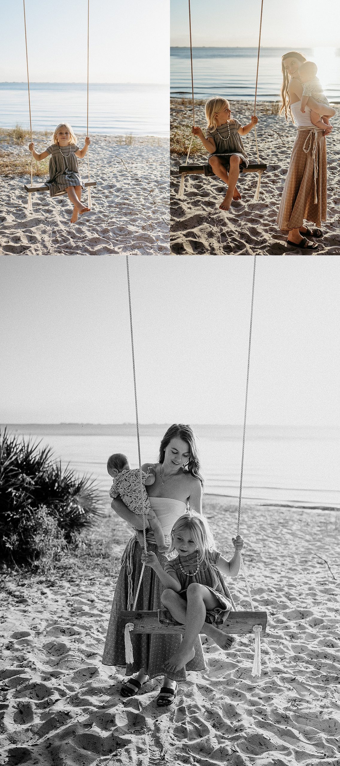 beach family session with swing for daughter with Destin family photographer 
