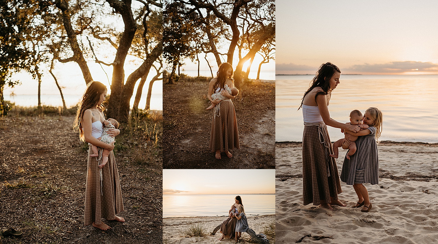 momma breastfeeding son on the beach in Destin florida at sunset during beach family session 