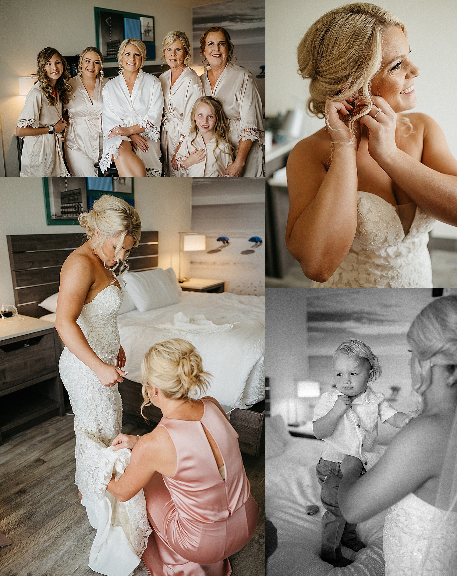 bride and bridesmaids doing final details before first look with groom on wedding day by Emily Burns Photography