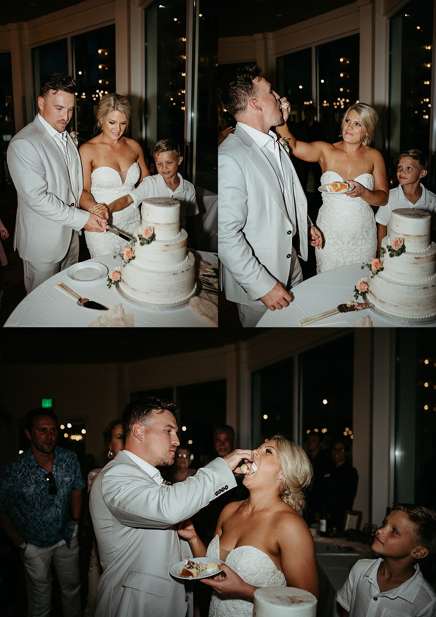 The Island Resort wedding reception with cake cutting with bride and groom 
