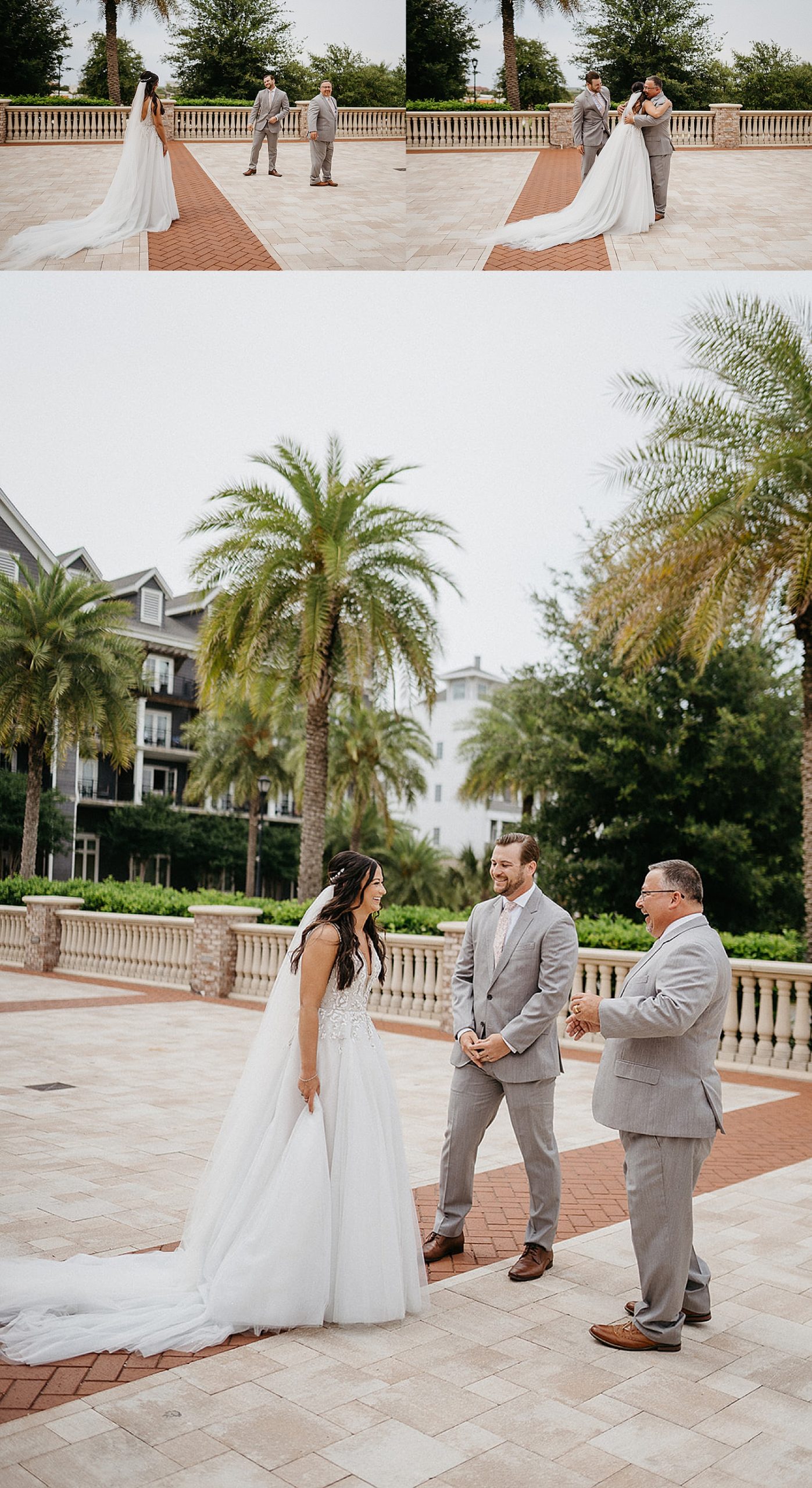 brides first look with with dad and brother at Henderson beach resort 