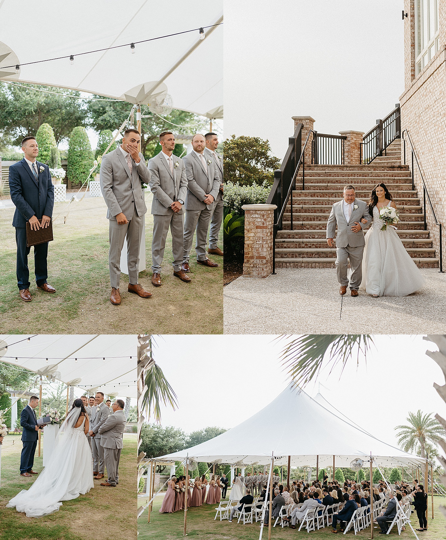 groom sees bride for the first Time walking down the aisle at Henderson beach resort 