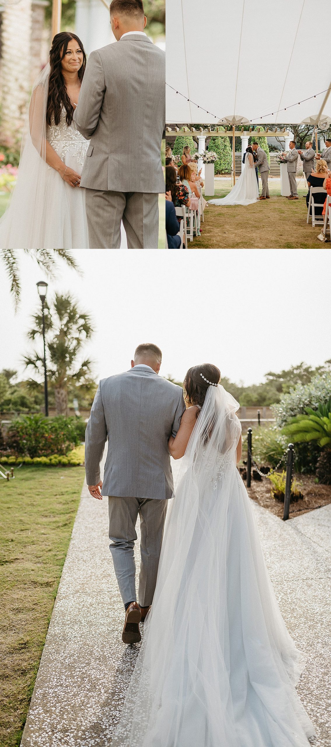 bride getting emotional during wedding vows at Henderson beach resort ceremony 