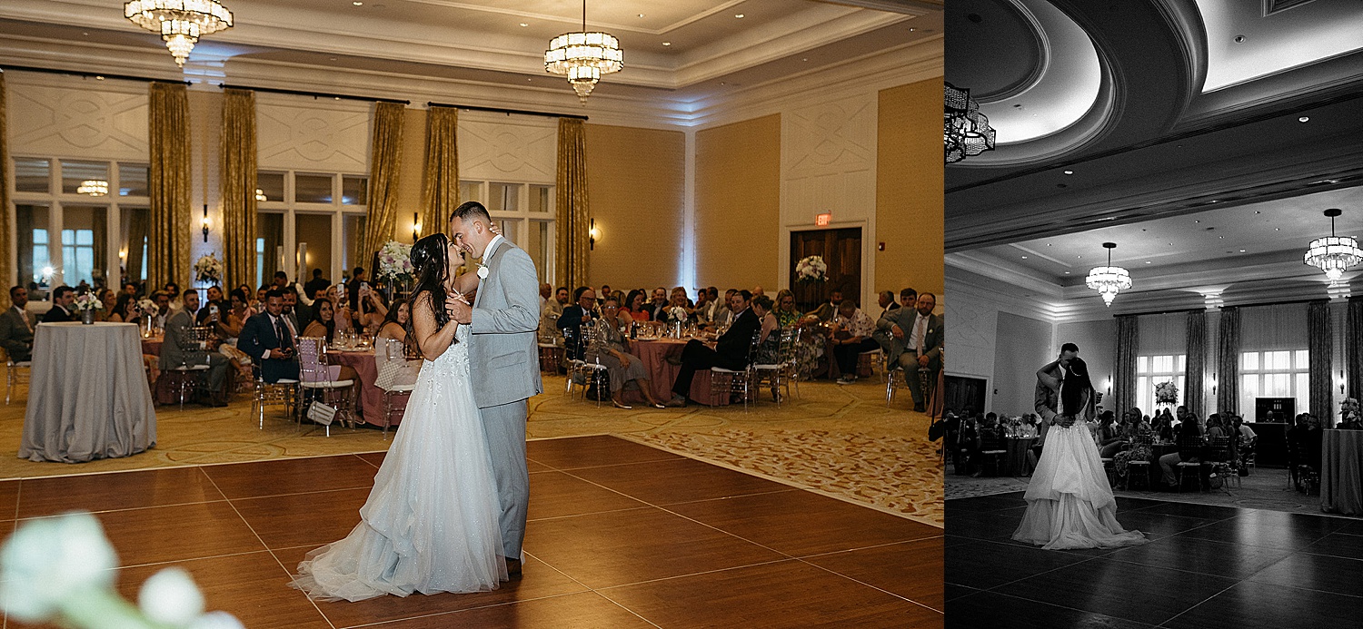 first dance with bride and groom at reception hall in Destin Florida 