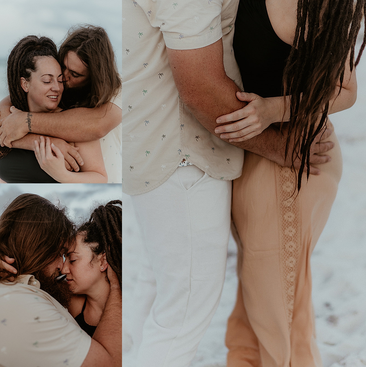 couple with dreads on the beach during session with 30A couples photographer 