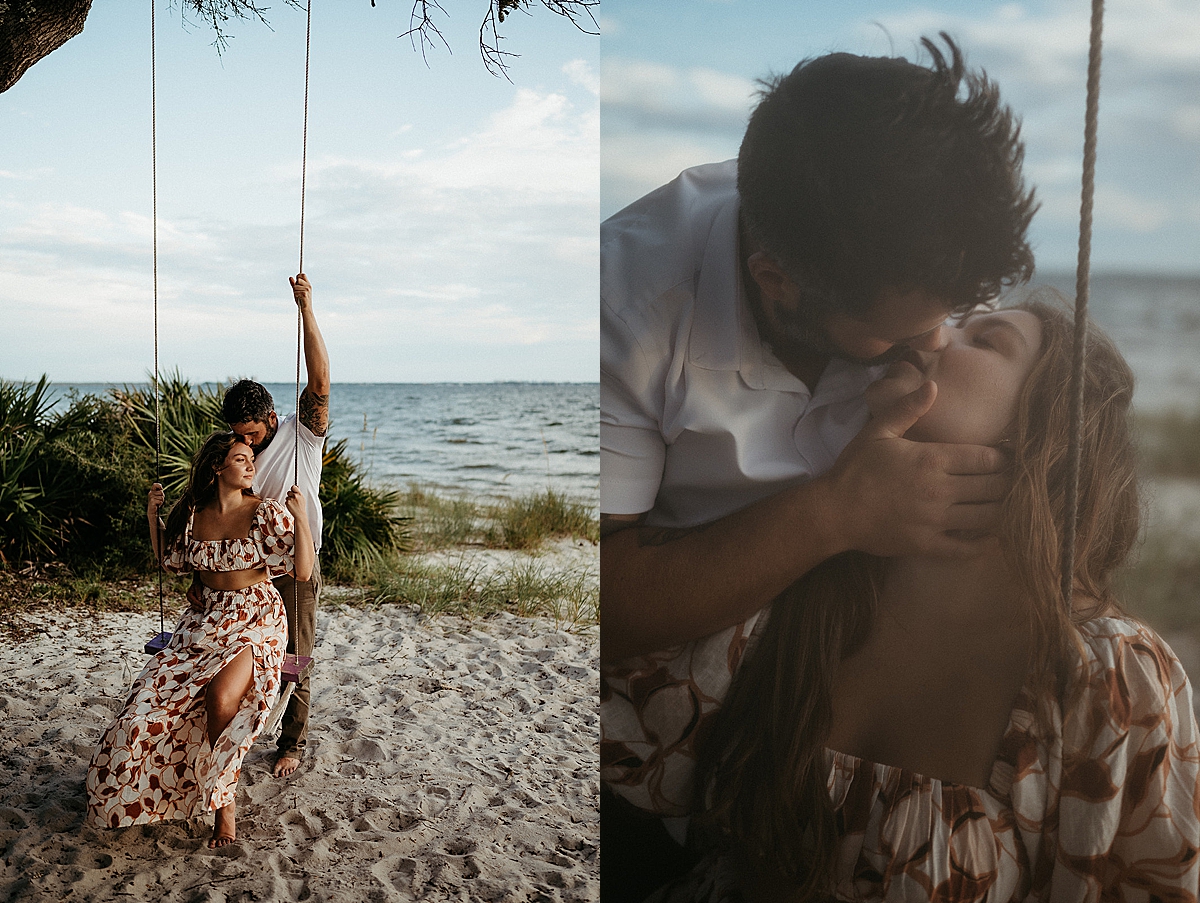 couple on swing during session on florida beach 