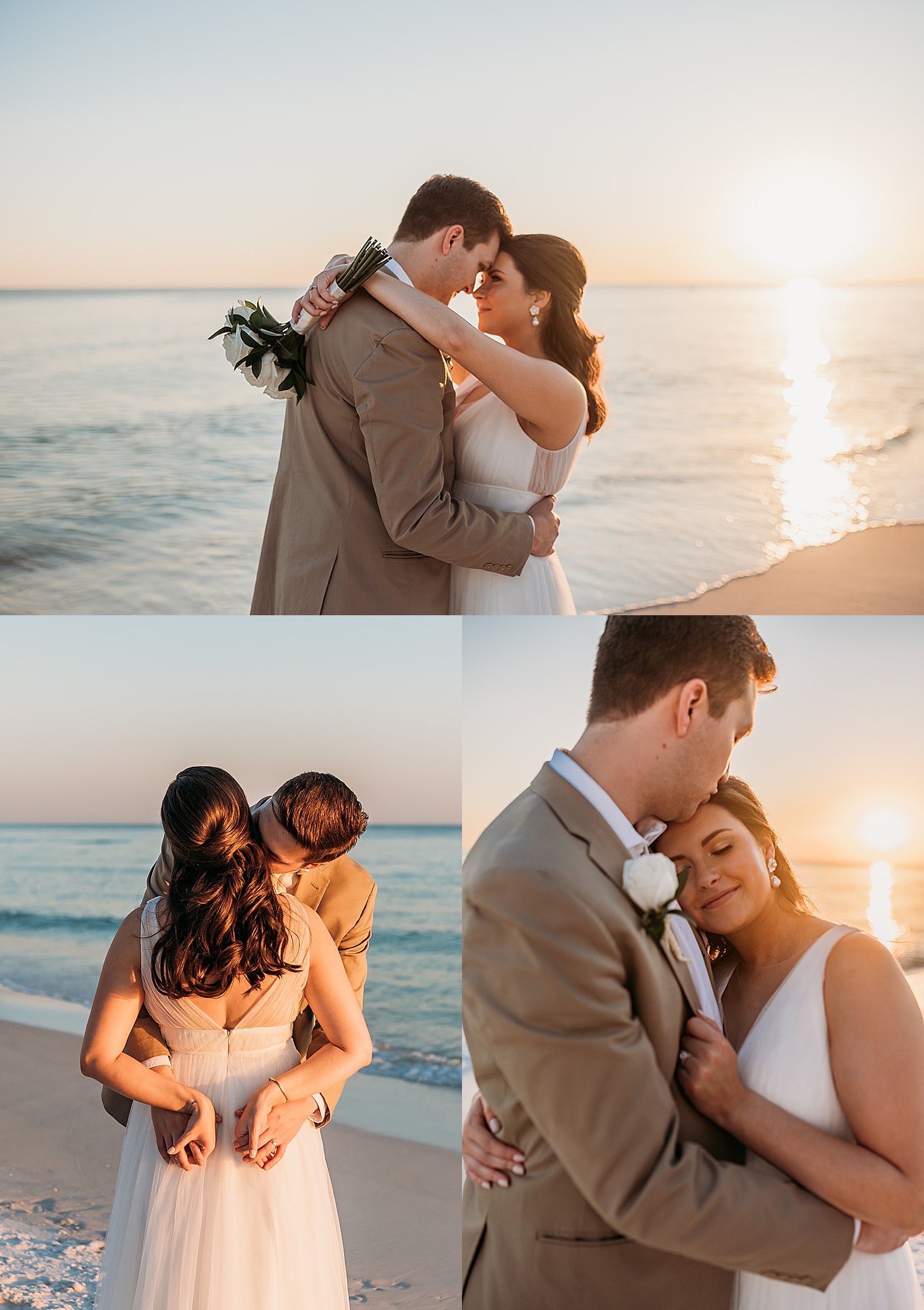 bride and groom cuddled up after wedding day by Florida wedding photographer 