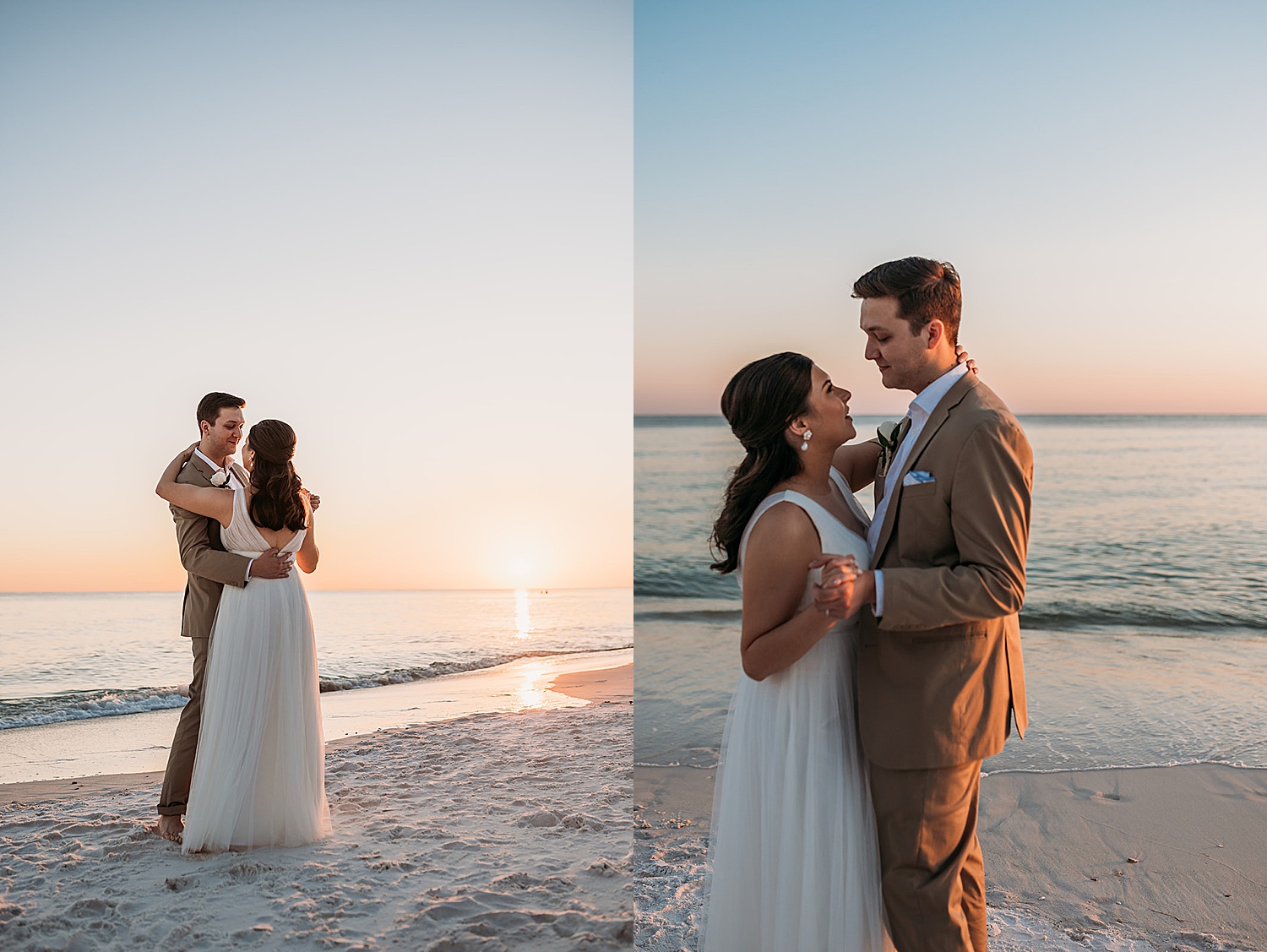newlyweds dance at 30A beach at sunset by Emily Burns Photography