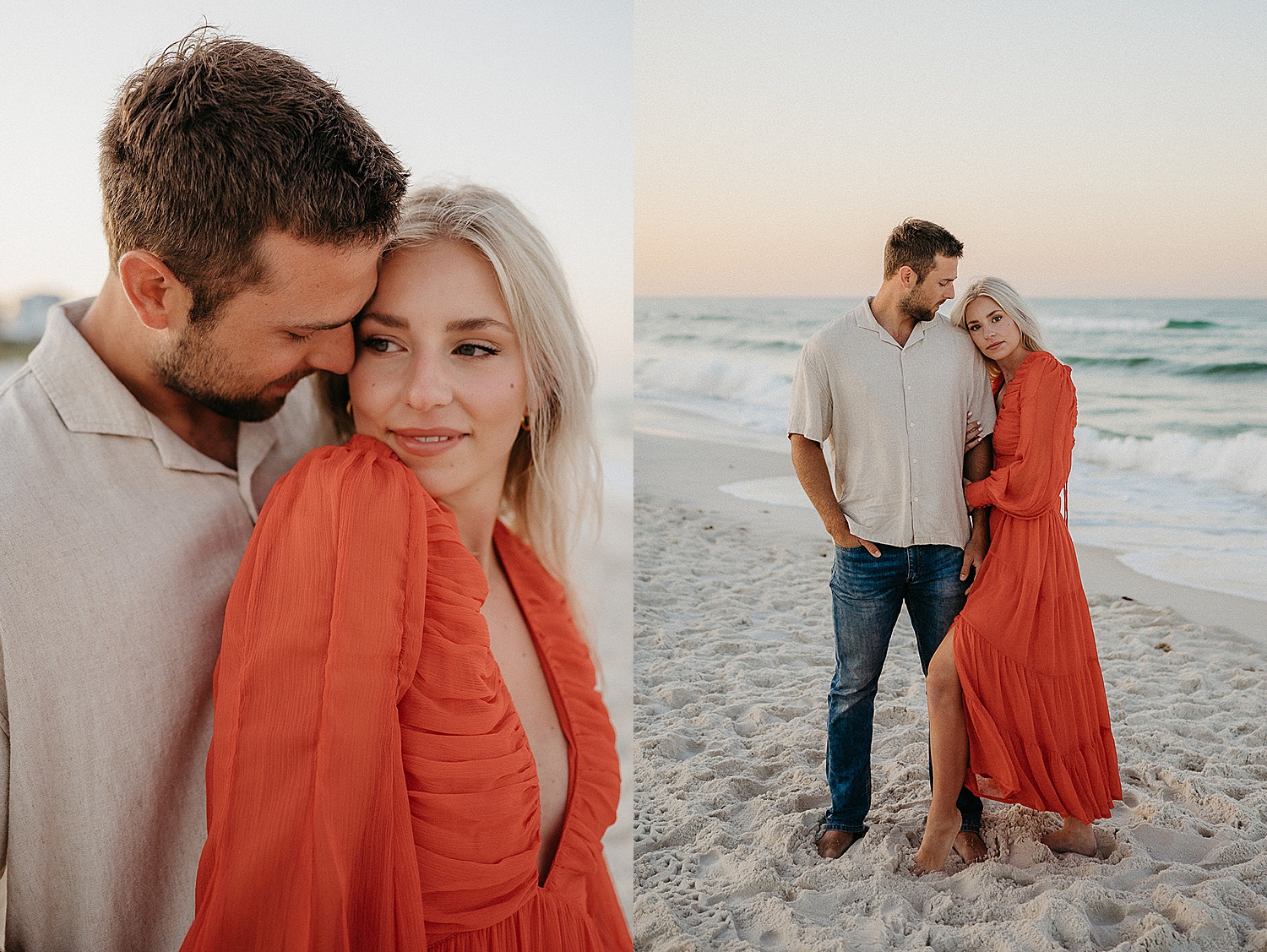 newly engaged couple holding hands on Florida coastline for 30A beach guide 