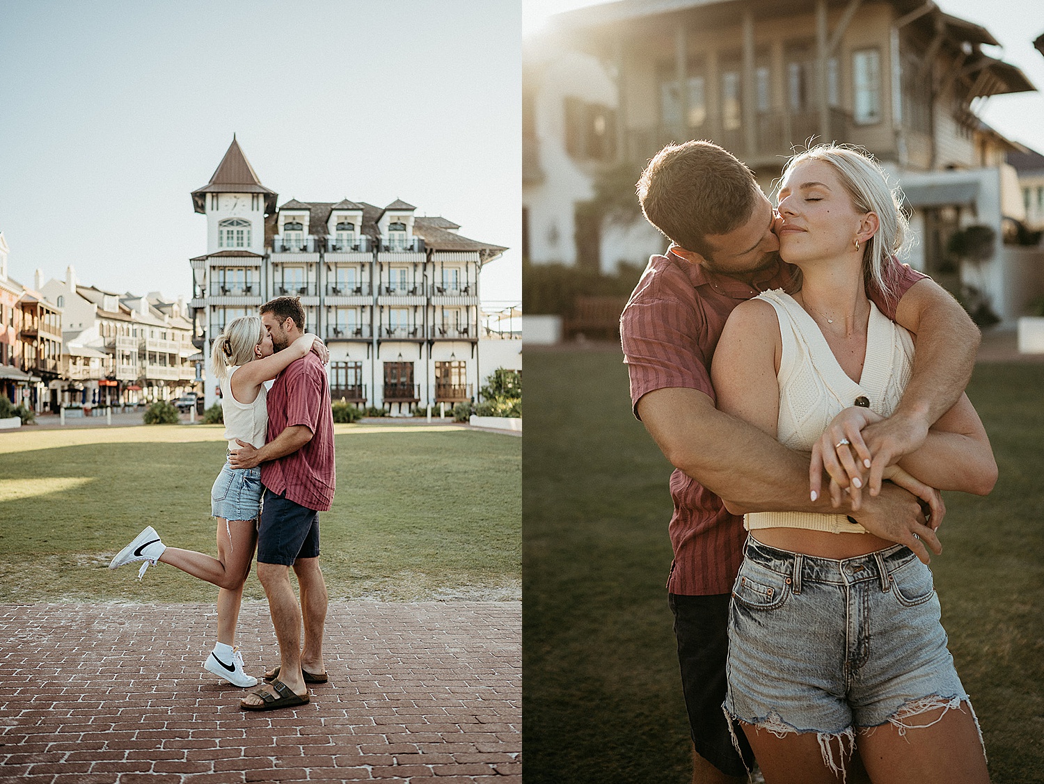 sunrise in 30A Florida town with engaged man and woman by Emily Burns Photography 