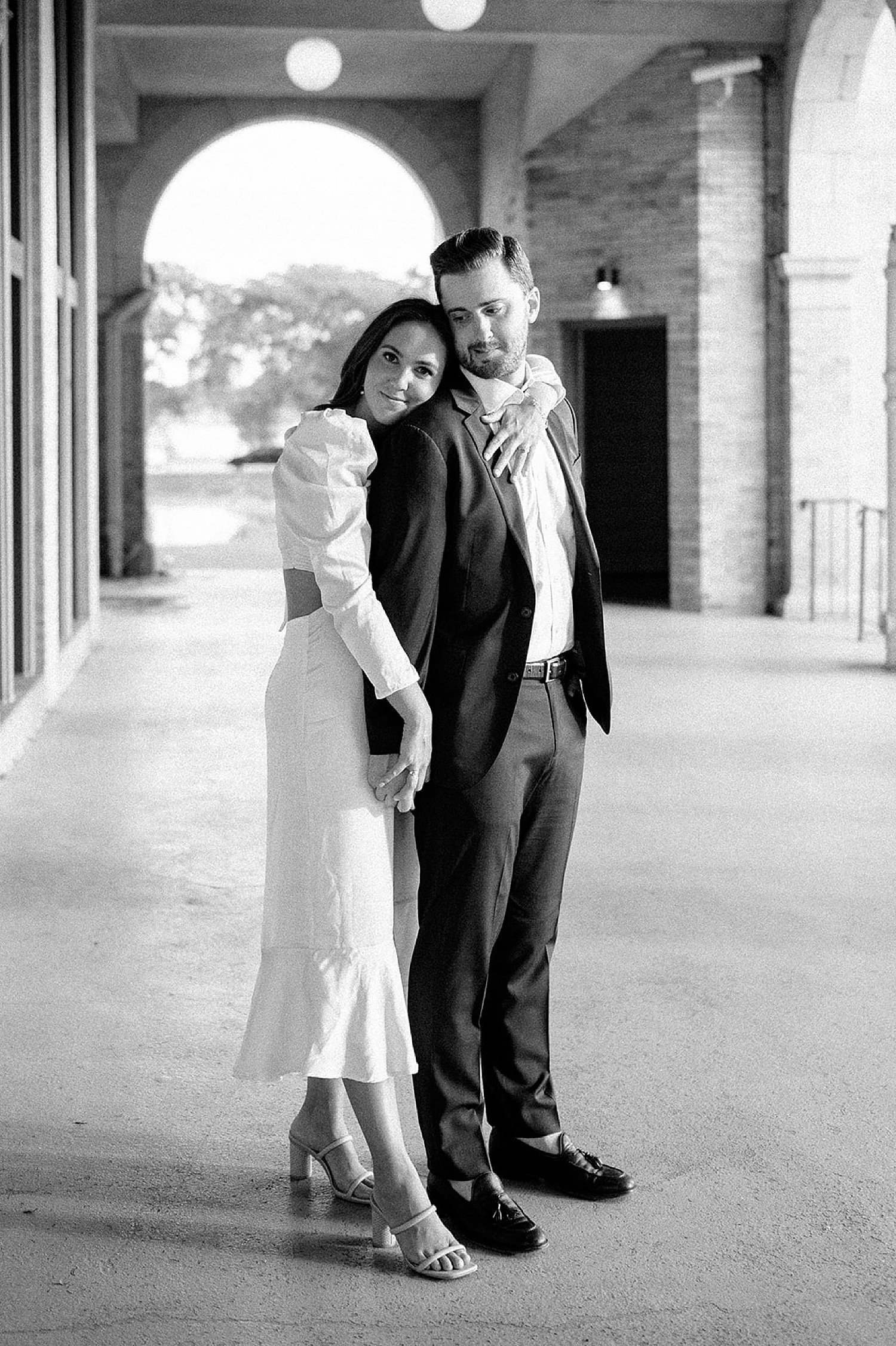 black and white portrait of newly engaged couple by Emily burns photography 
