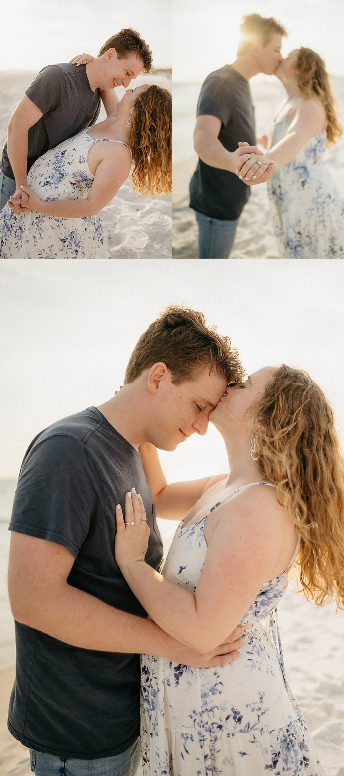 man and woman kissing each others foreheads on the beach Destin engagement photographer 