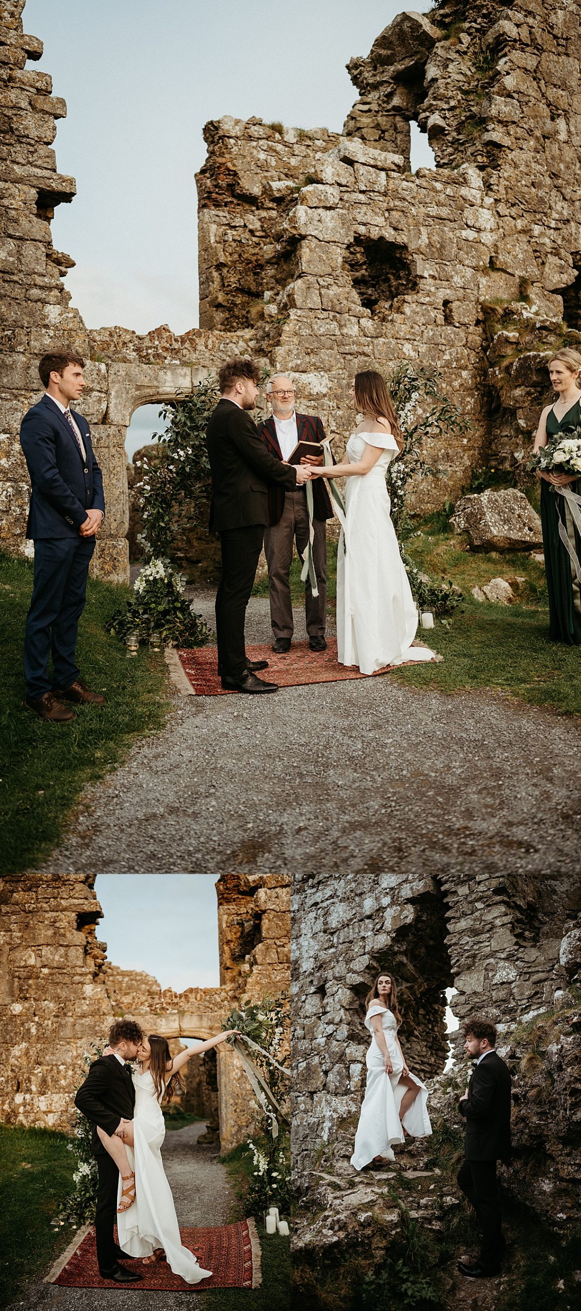 first kiss by bride and groom at Ireland elopement by destination wedding photographer