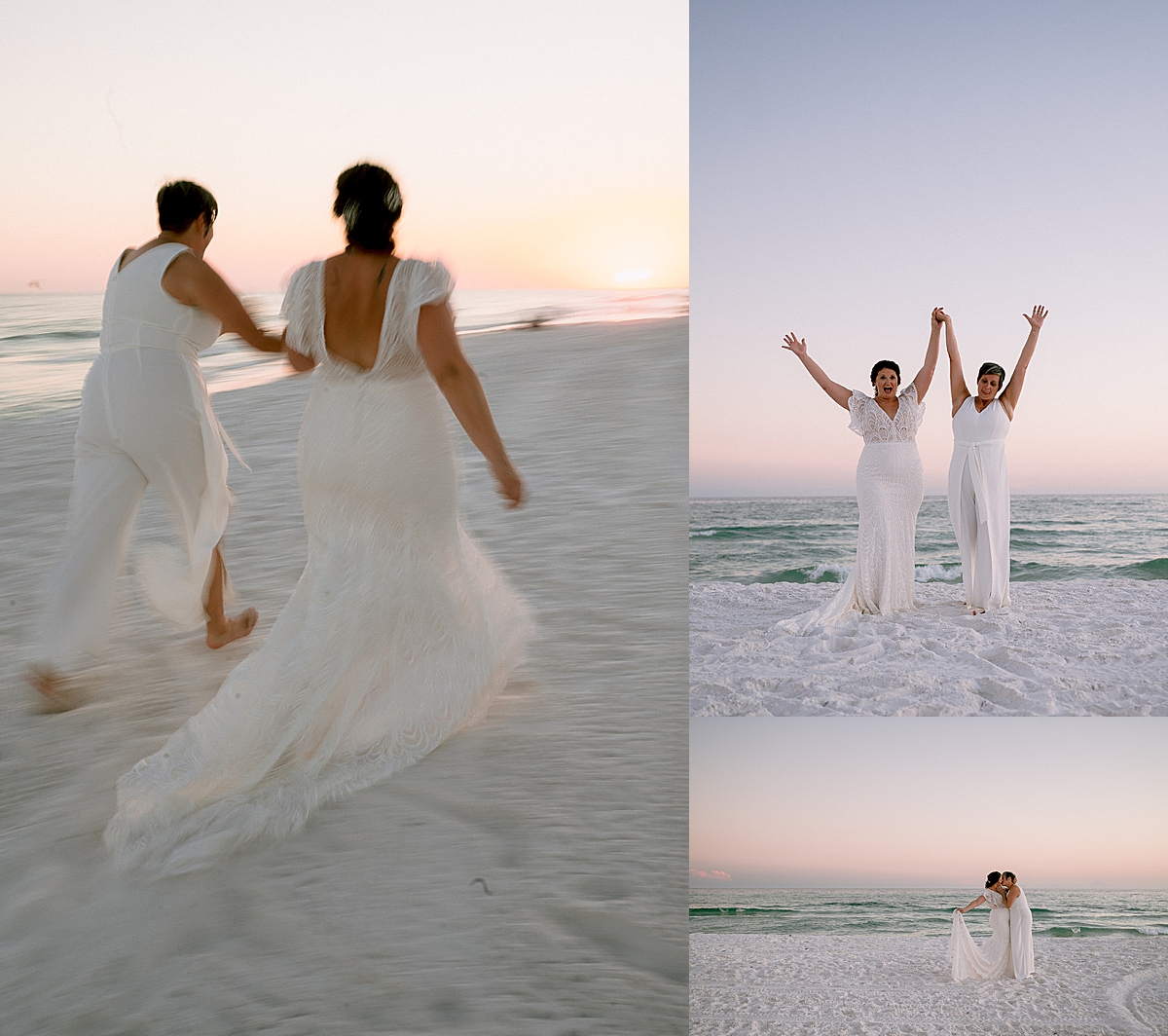Blurry couple photo on wedding day with brides running on the beach for Destin micro wedding