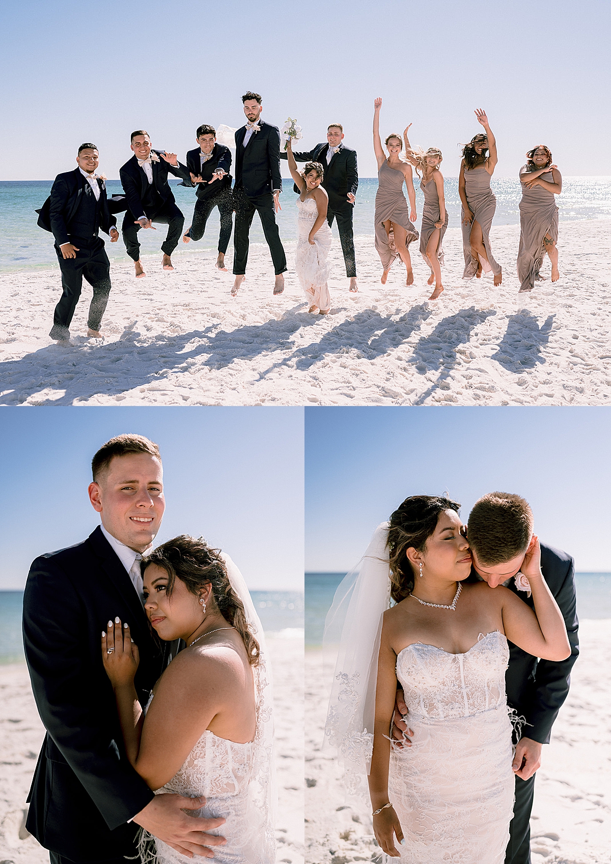 bride and groom portraits on sand in Florida after Navarre beach wedding 