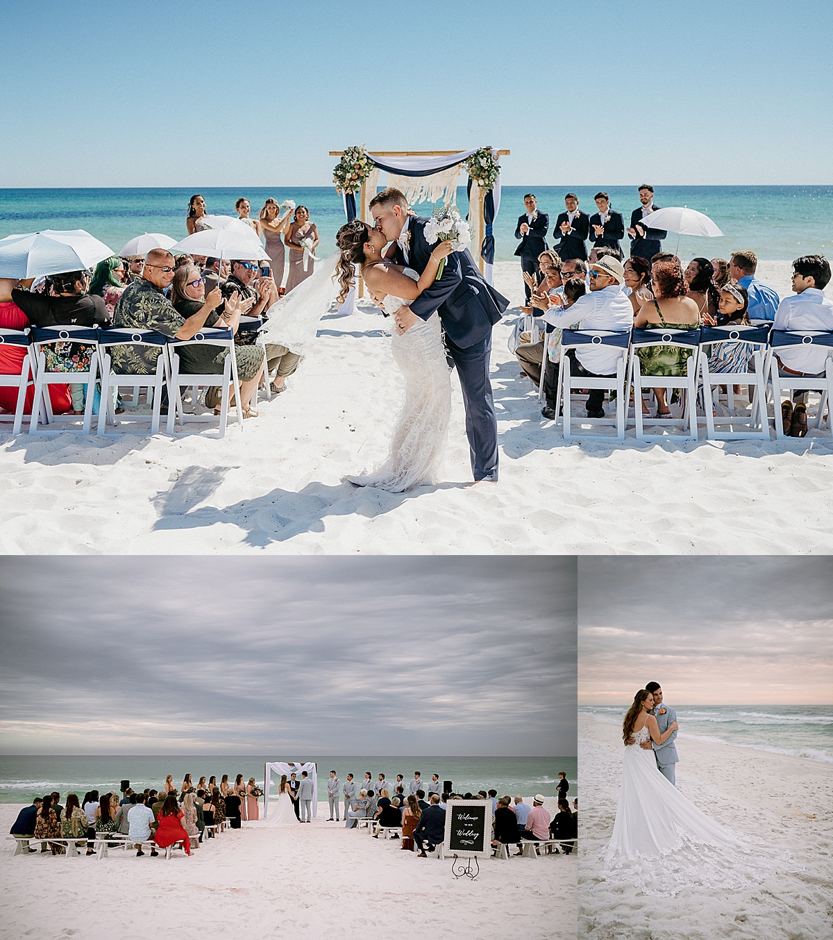 stormy beach wedding day with bride and groom for destination beach wedding 
