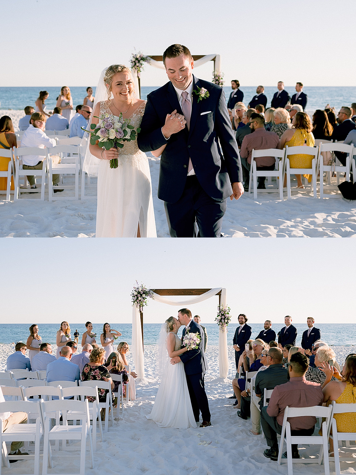 wedding arch with fabric and wedding floral in Florida by Emily burns photo