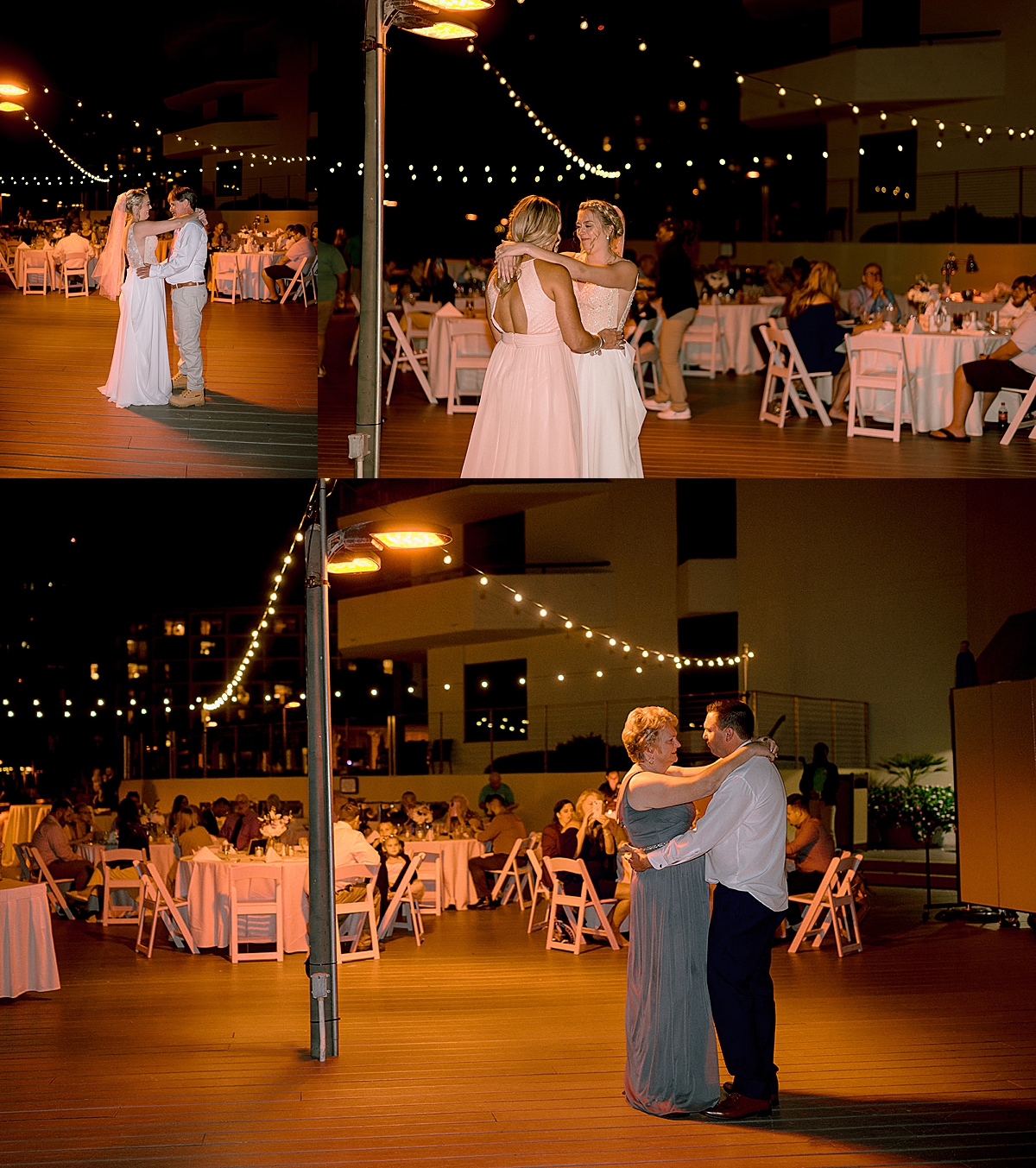 first dances with bride and groom with parents and siblings at reception by destination wedding photographer 