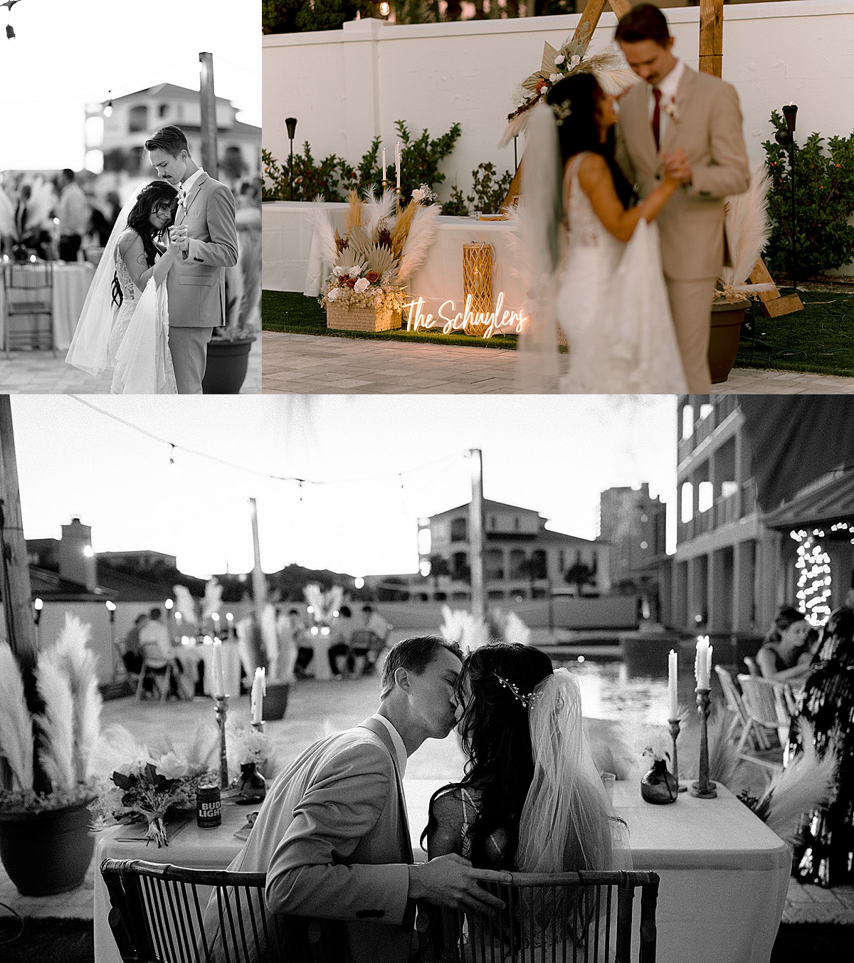 first dance with bride and groom at reception after sunset on 30A micro ceremony