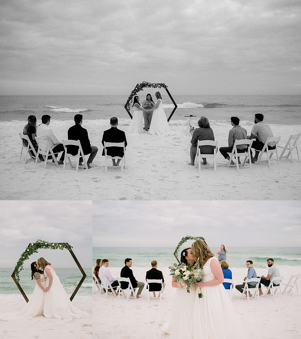 first kiss from brides on the beach by 30A elopement photographer 