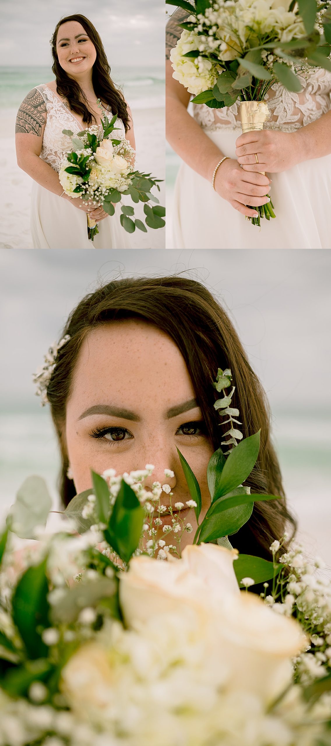 woman holding greenery wedding florals by Emily burns photo