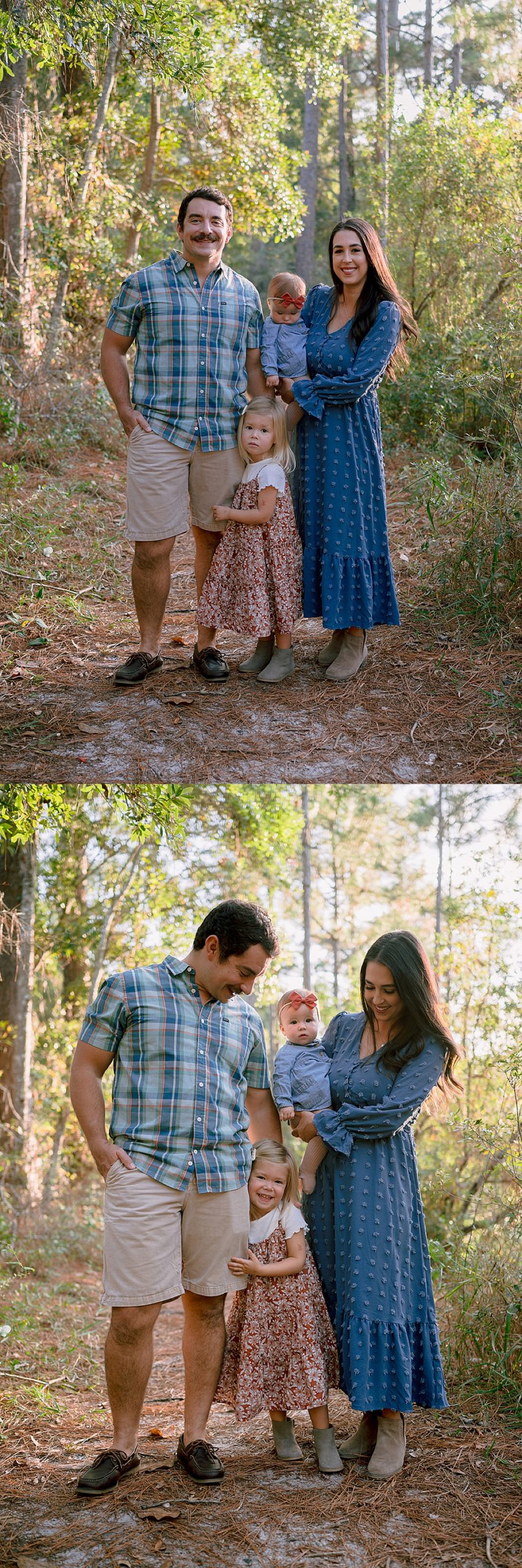 four people standing in the woods for pensacola family session 
