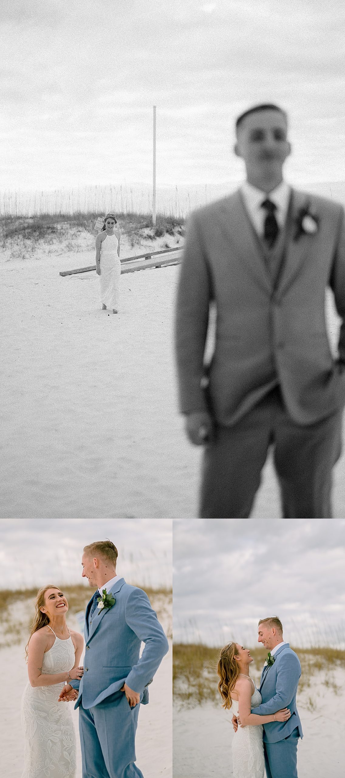 bride walking to see groom for the first time on the beach by Emily burns photo 