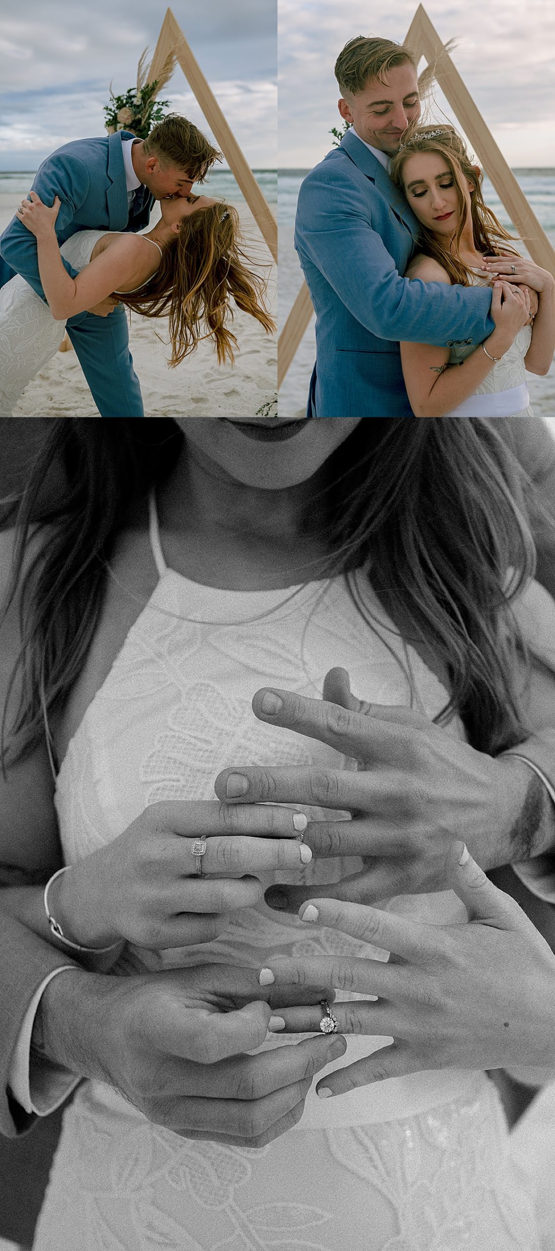 newly married couple putting rings on each others fingers for Navarre beach wedding  