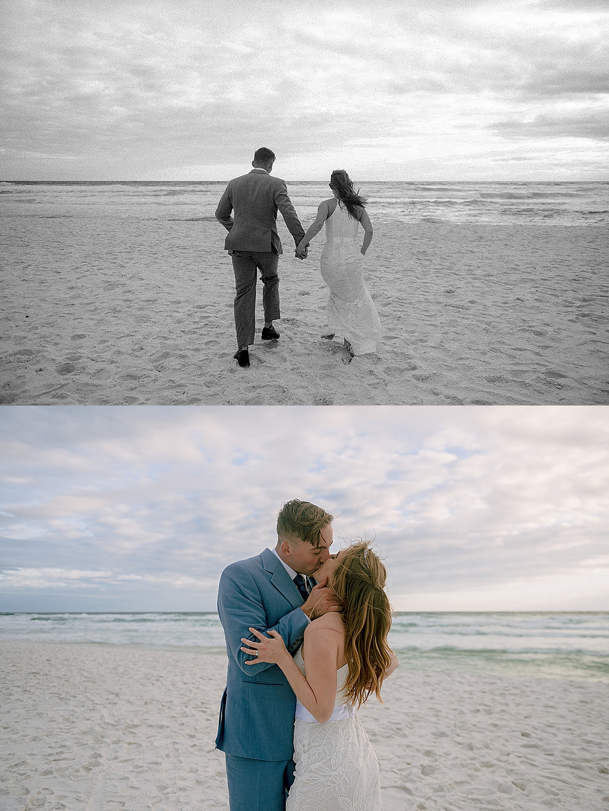 couple running away on the beach at sunset by pensacola elopement photographer 