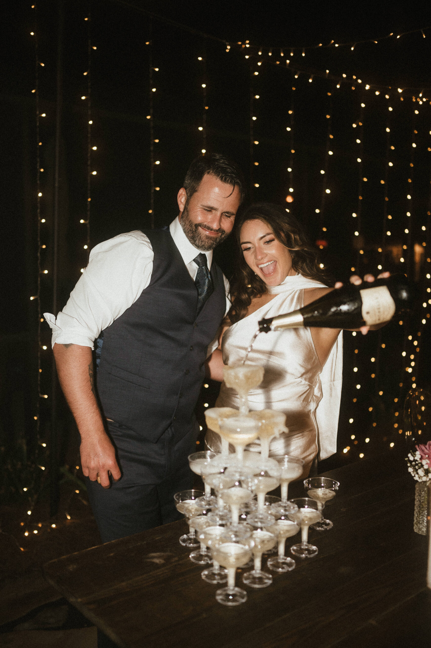 Champagne tower at wedding